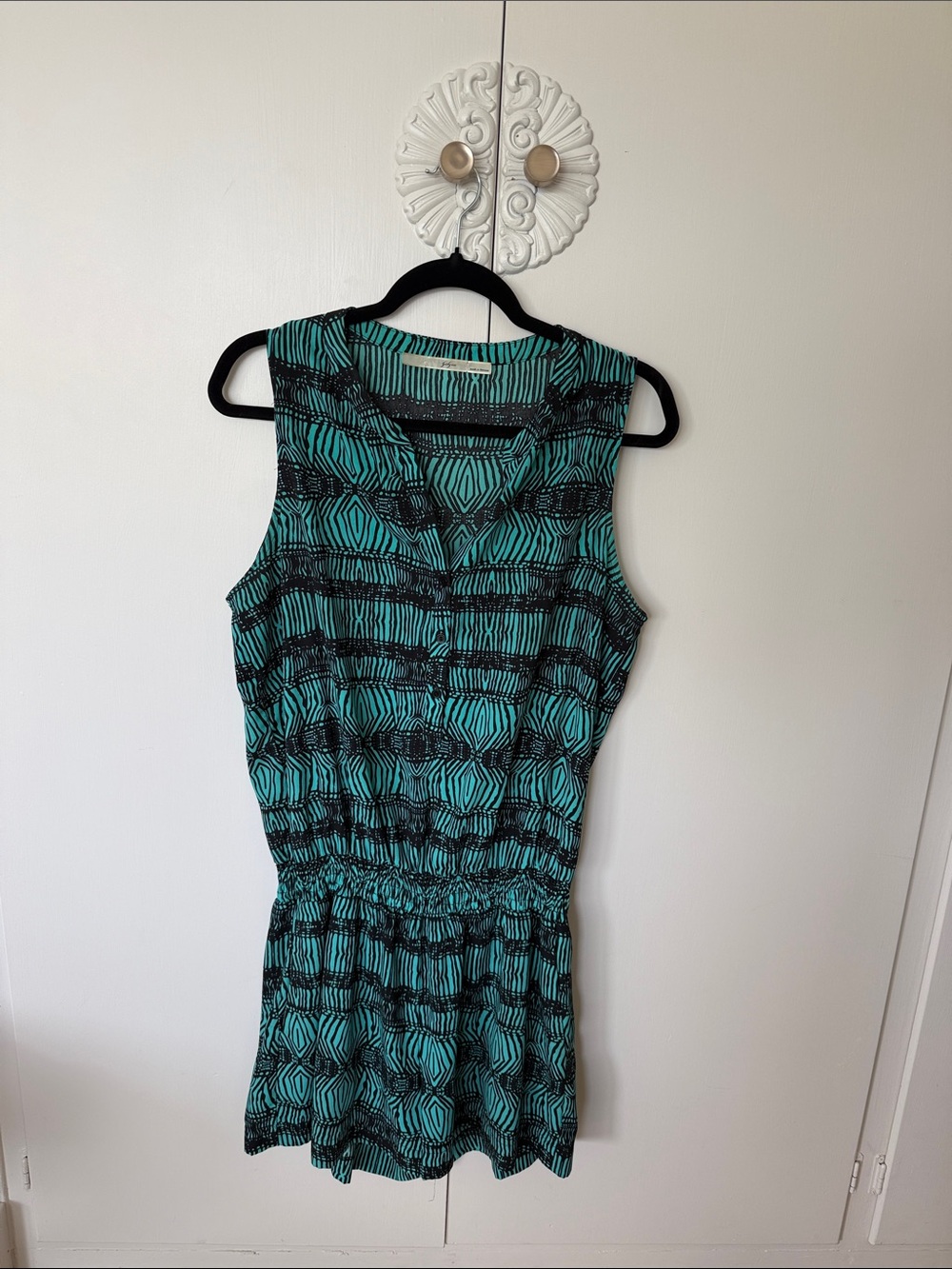 Sleeveless Teal Patterned Women's Dress